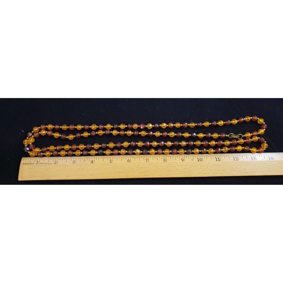 Vintage Unsigned 56" Long Strand Brown, Orange Gold Tone Plastic Bead Necklace - Picture 4 of 8